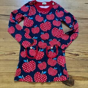 Hatley red navy apple‎ print long sleeve dress SIZE 7